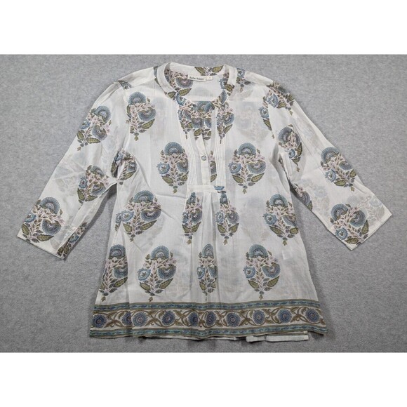 Roller Rabbit‎ Women Top Medium Tunic Sheer Floral Pintucks Pleated Lagenlook - Picture 1 of 14